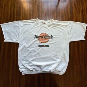 Vintage Hard Rock Cafe London Cut Sleeve Crewneck Sweatshirt Size Large White